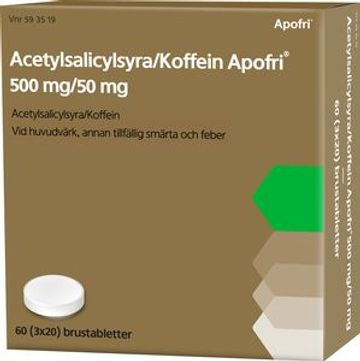 Acetylsalicylsyra/Koffein Apofri, brustablett 500 mg/50 mg