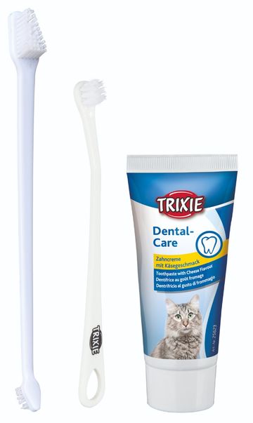 Trixie Tandvårdsset till katt, 2 borstar + tandkräm m ostsmak