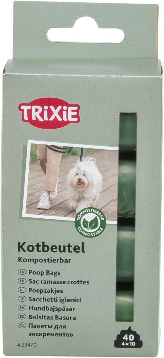 TRiXiE Bajspåsar av majs, komposterbara, 4 rullar x 10 st, skogsgrön