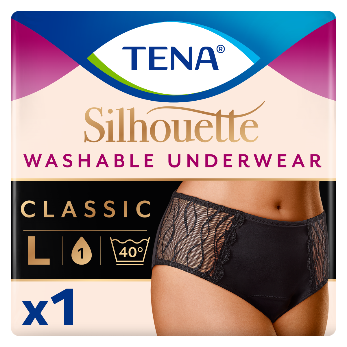 TENA Silhouette Classic tvättbar inkontinenstrosa briefsmodell svart L