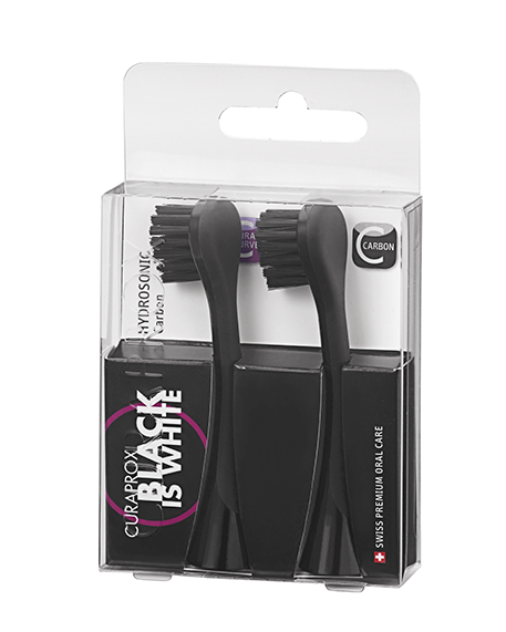 Curaprox black is white hydrosonic borsthuvud carbon, svart/svart, 2 st. 1 st