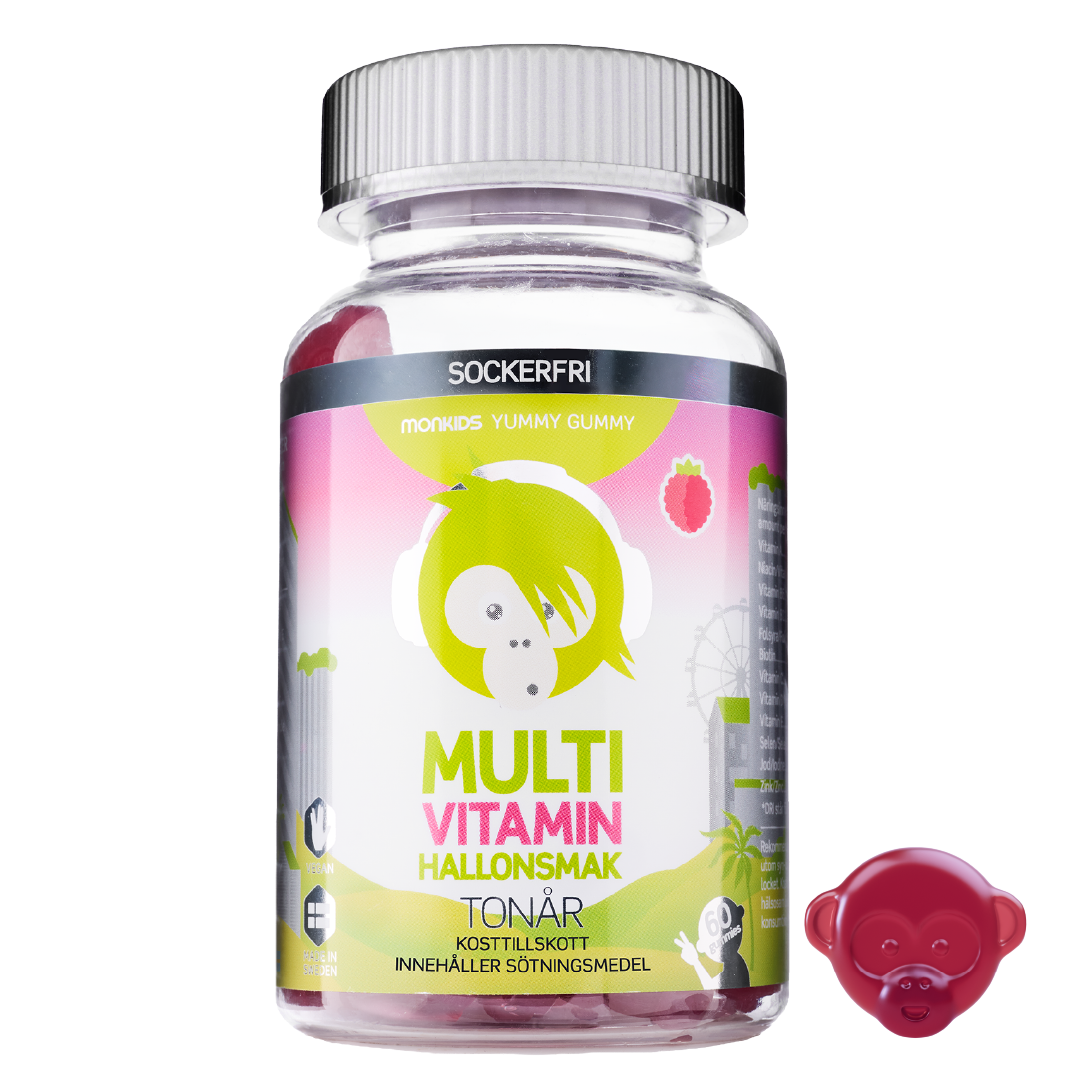 Monkids Multivitamin Sockerfri Tonår Hallon