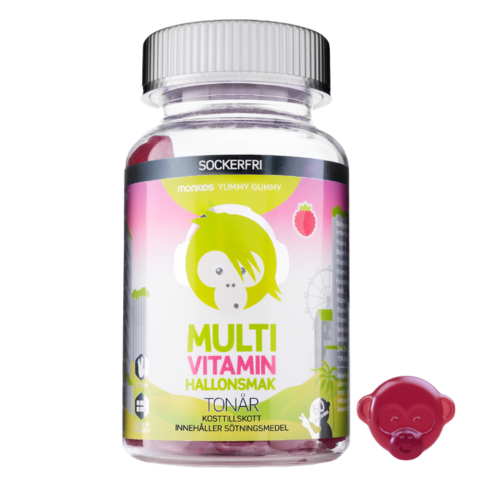 Monkids Multivitamin Sockerfri Tonår Hallon