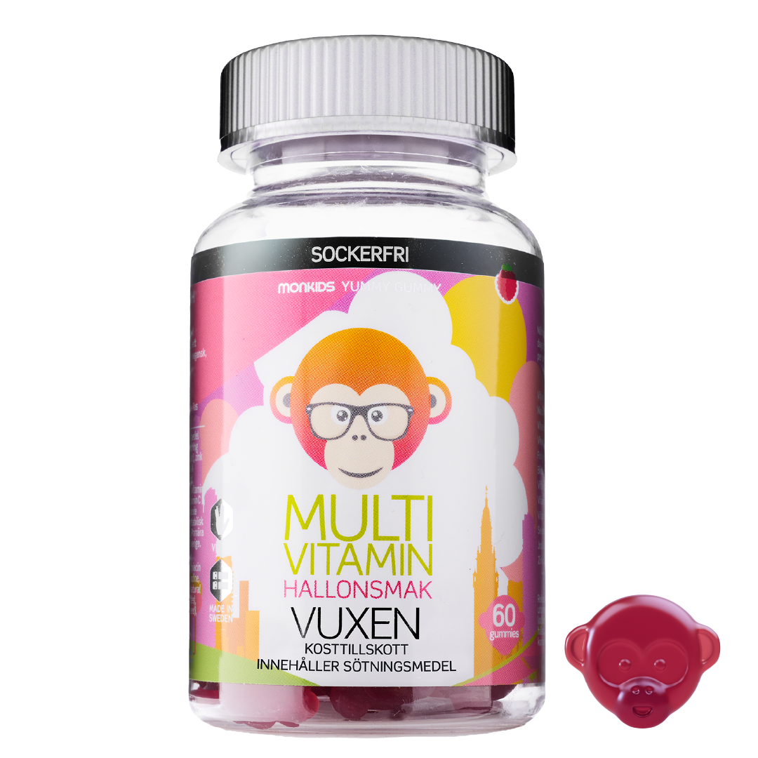 Monkids Multivitamin Sockerfri Vuxen Hallon