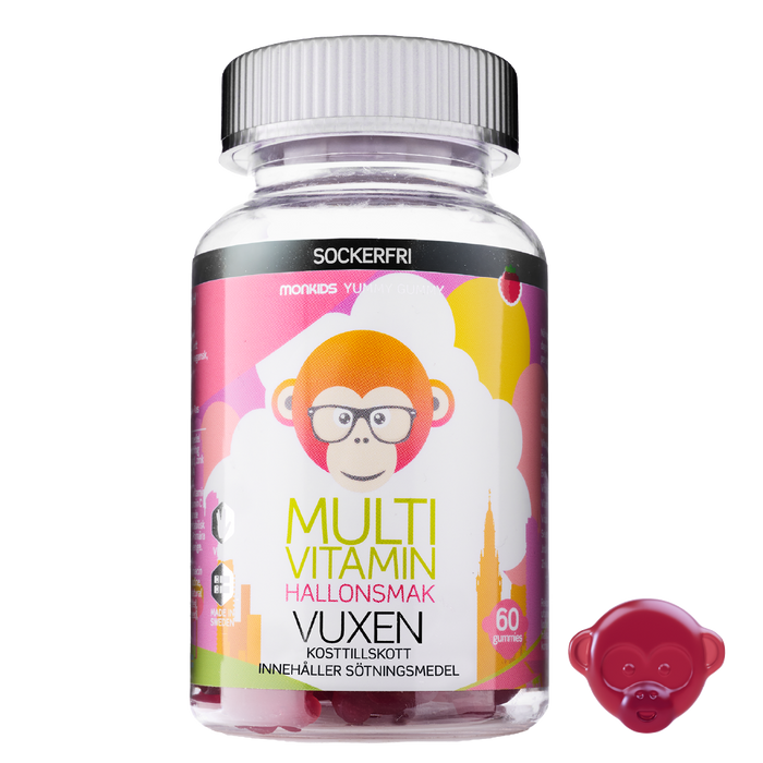 Monkids Multivitamin Sockerfri Vuxen Hallon