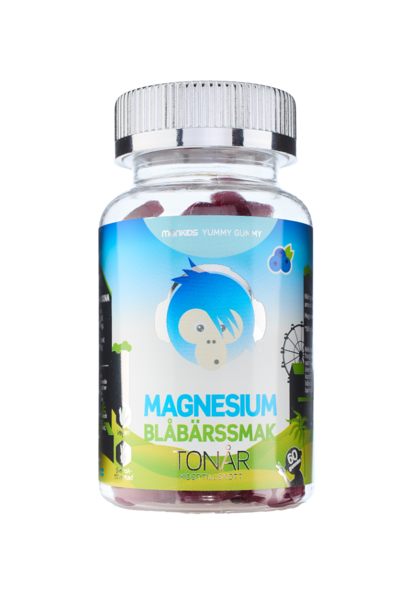 Monkids Magnesium Tonår Blåbär 60 st