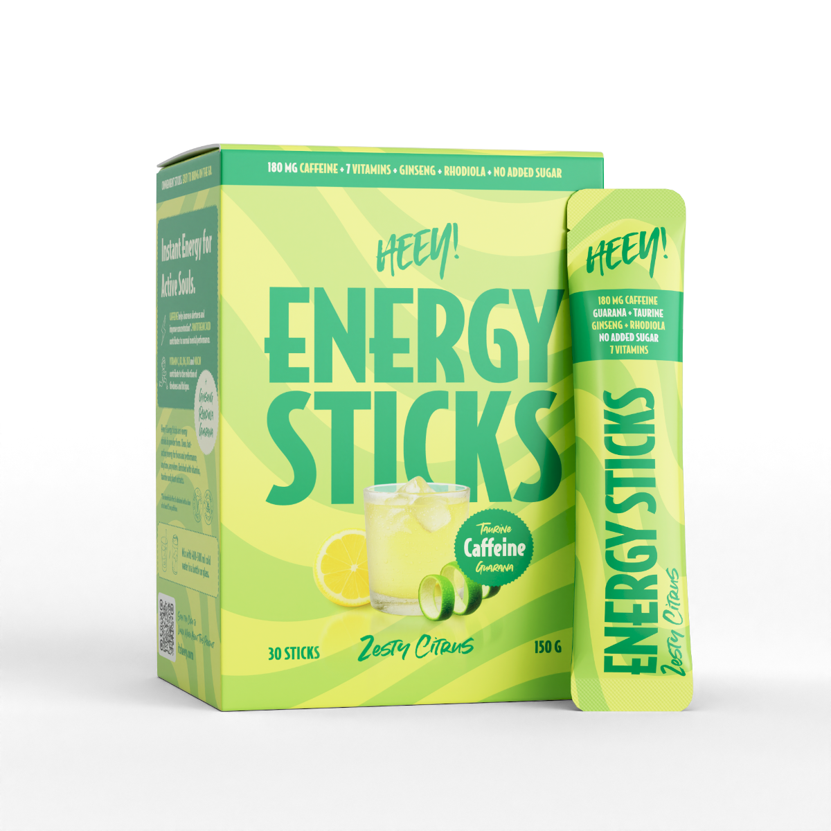 Heey! Energy Sticks Koffein + Guarana, Zesty Citrus 30 stk