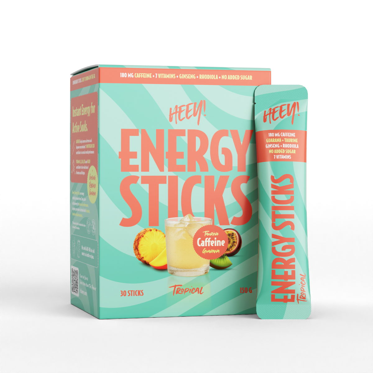 Heey! Energy Sticks Koffein + Guarana, Tropical 30 stk