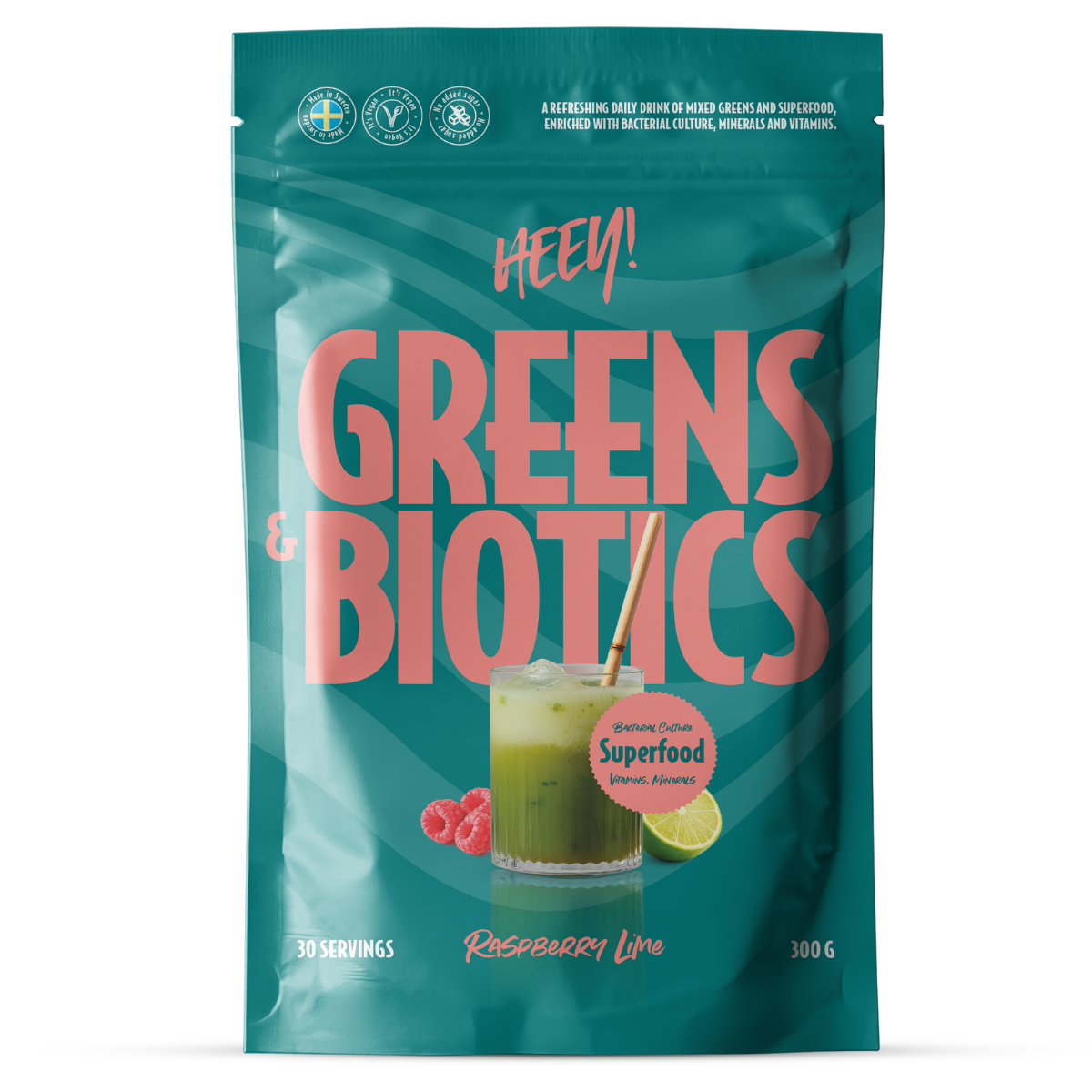 Heey! Greens & Biotics Superfood Hallon Lime 