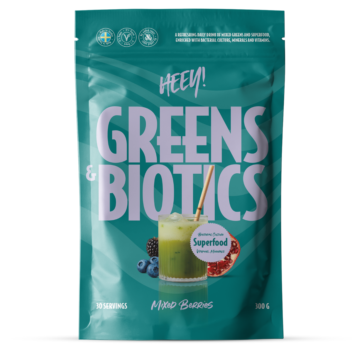 Heey! Greens & Biotics Superfood Mixade Bär