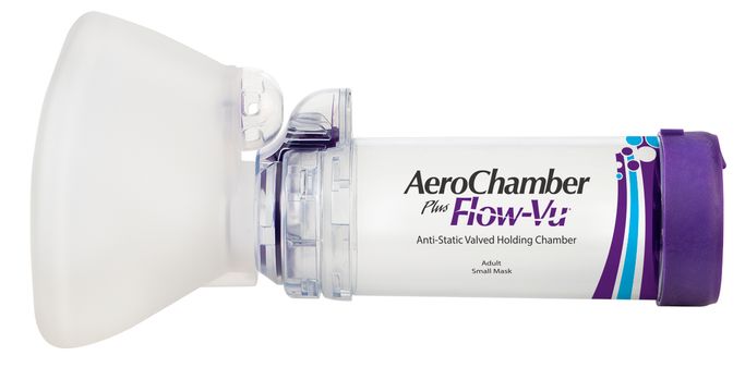 AeroChamber Plus Flow-Vu andningsbehållare med liten vuxenmask (lila)