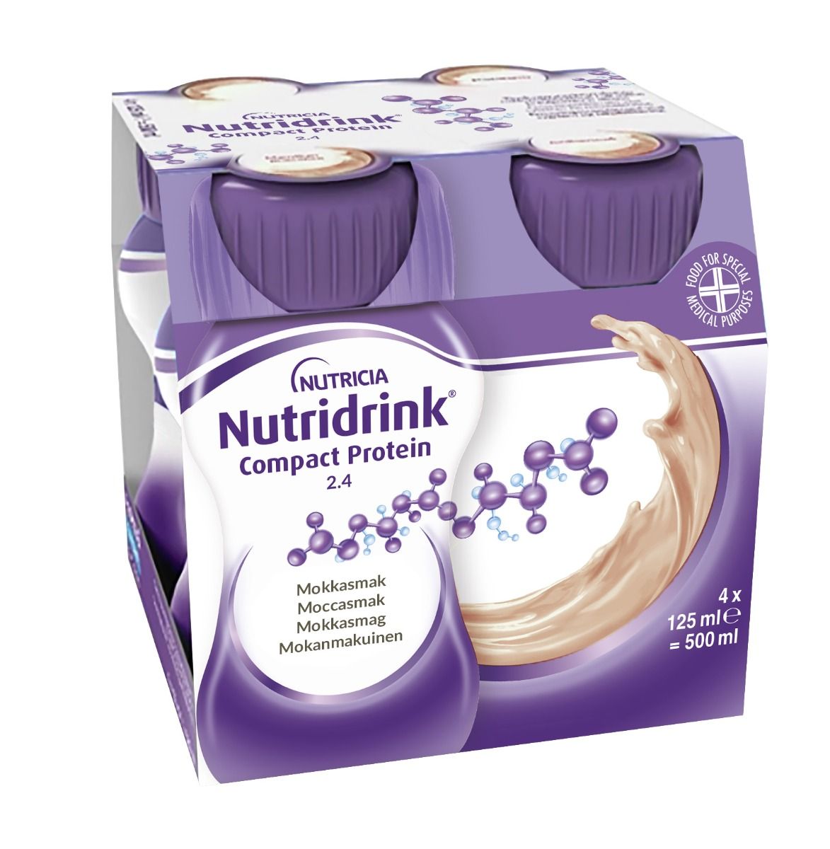 Nutridrink Compact Protein, mocca, energi och proteinrikt kosttillägg 4 x 125 milliliter