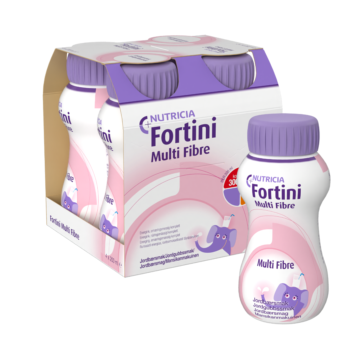 Fortini Multi Fibre komplett barnkosttillägg jordgubb 4 x 200 milliliter