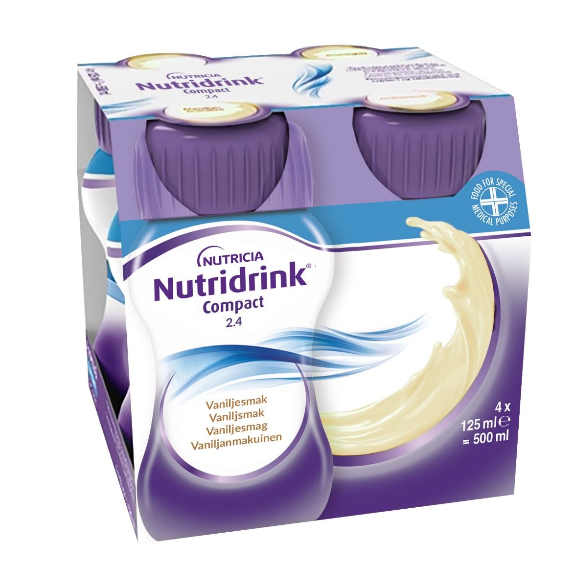 Nutridrink Compact, vanilj, energirikt, komplett kosttillägg i liten volym 4 x 125 milliliter