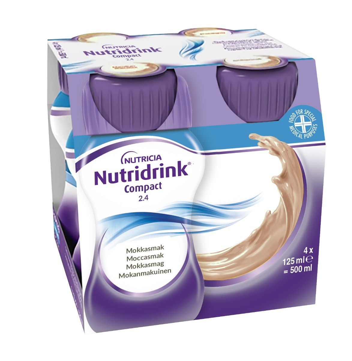 Nutridrink Compact, mocca, energirikt, komplett kosttillägg i liten volym 4 x 125 milliliter