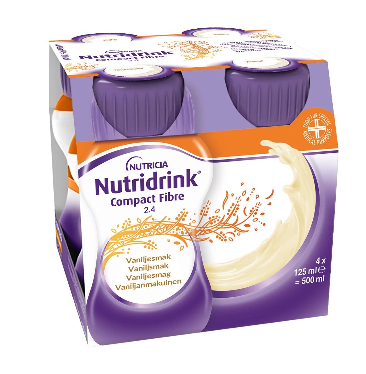 Nutridrink Compact Fibre, vanilj, energirikt, komplett med kostfiber 4 x 125 milliliter
