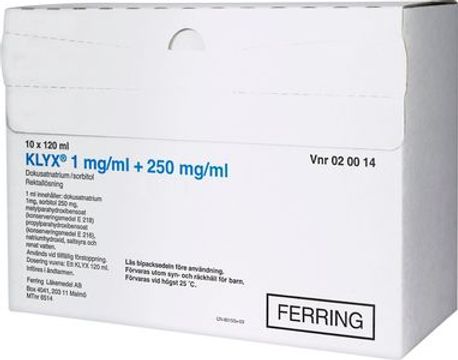 Klyx, rektallösning 1 mg/ml+250 mg/ml