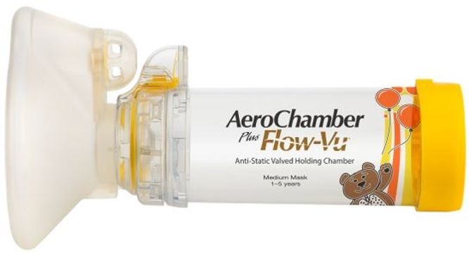 AeroChamber Plus Flow-Vu andningsbehållare med mask, medium 1-5 år (gul)