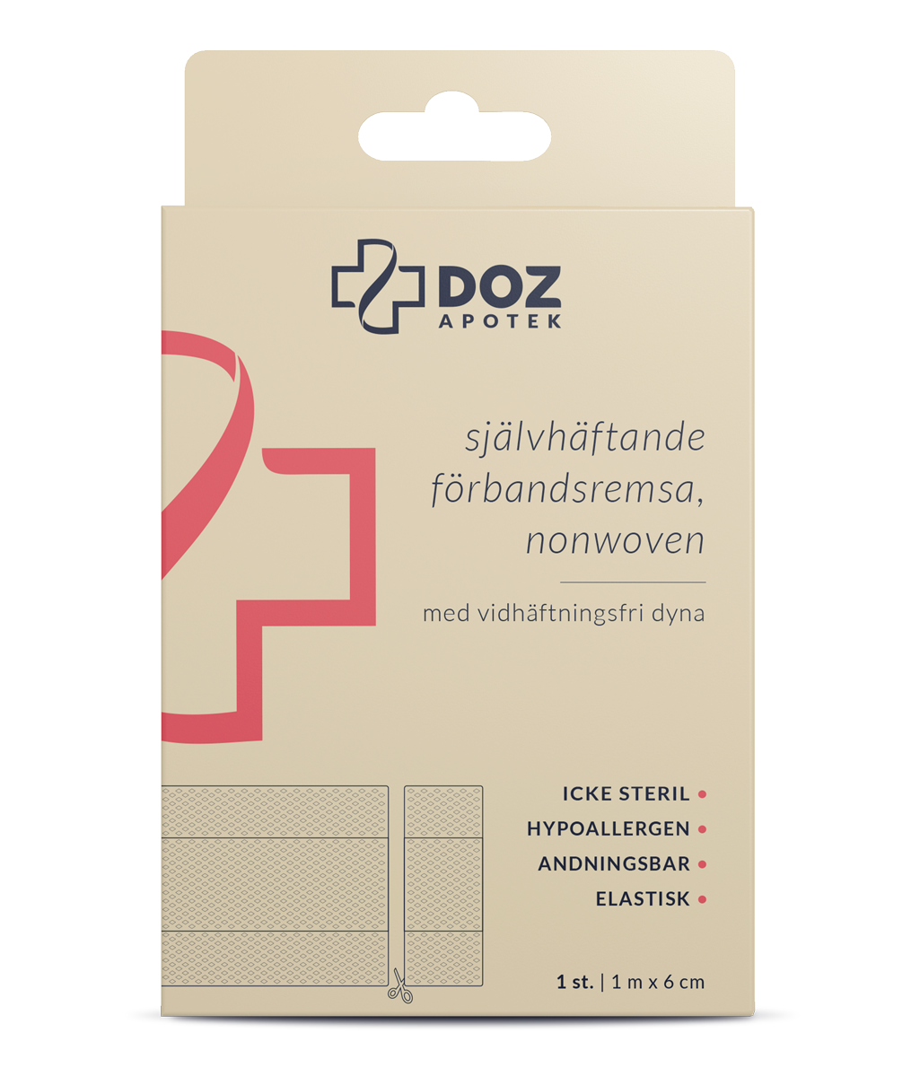 DOZ Apotek Sj&auml;lvh&auml;ftande f&ouml;rbandsremsa, nonwoven, 1m x 6cm