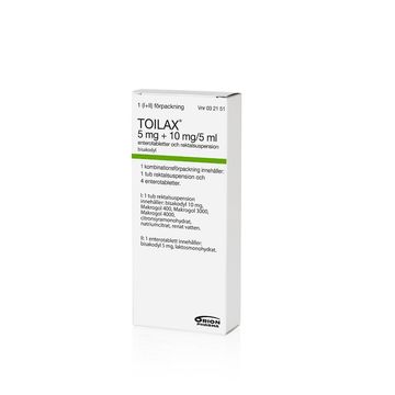 Toilax, enterotablett och rektalsuspension 5 mg + 10 mg/5 ml