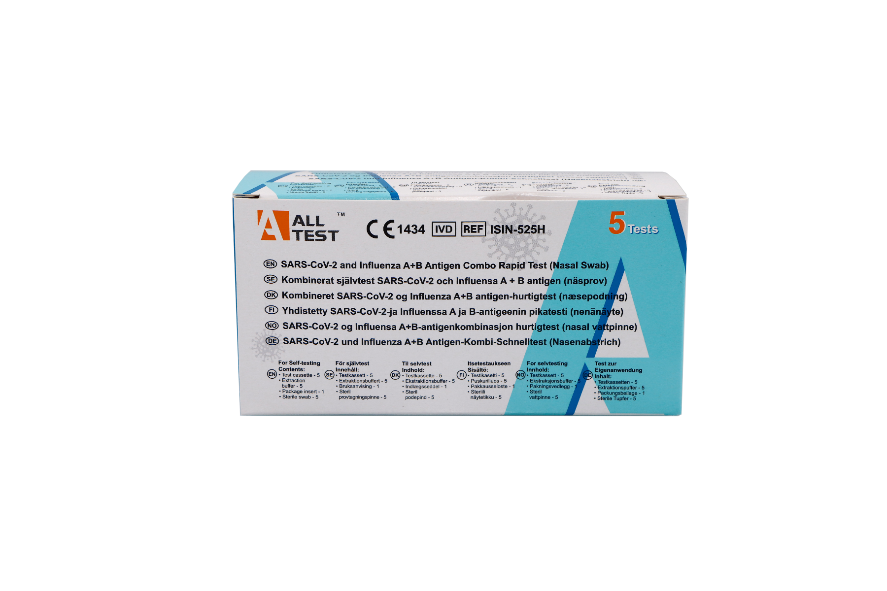 SARS-CoV-2 and Influenza A+B Antigen Combo Rapid Test ISIN-525H-B 5 st