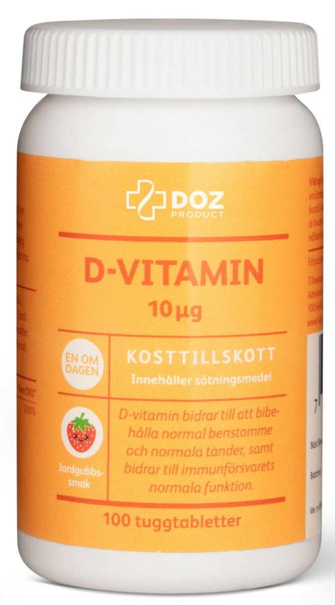 DOZ Apotek D-vitamin jordgubb 10 æg 100 st