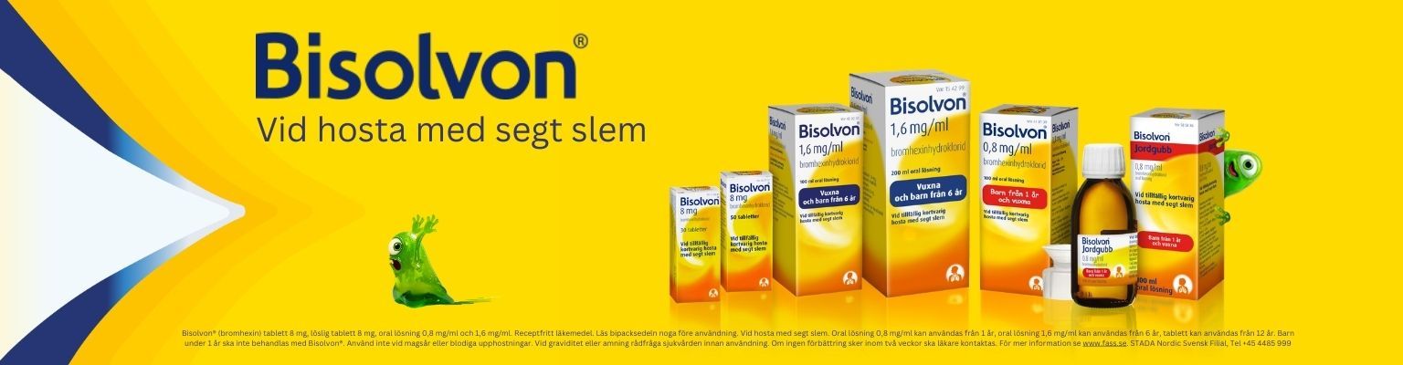 Sex olika produkter från varumärket Bisolvon 