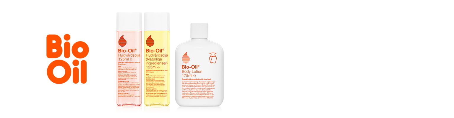 Tre produkter från varumärket Bio-Oil
