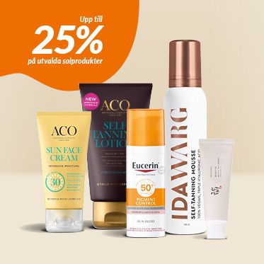 Upp till 25% p&aring; utvalda solprodukter