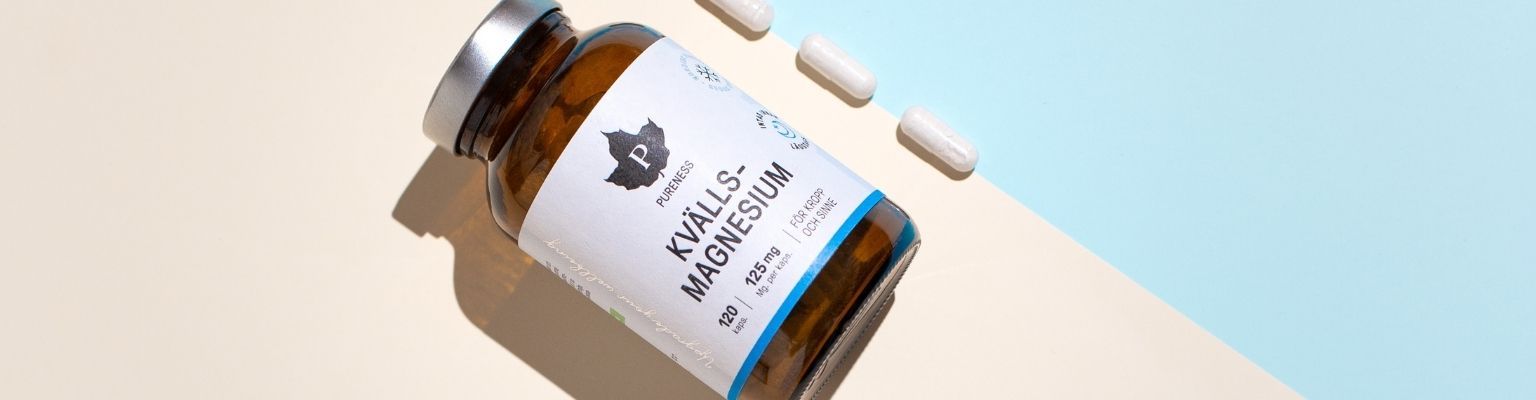 Förpackning med magnesium och 4 tabletter från Pureness