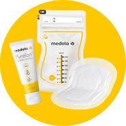 Tre olika produkter av amningstillbehör