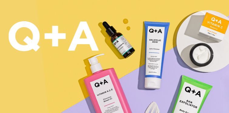 Fem olika produkter från varumärket Q+A 