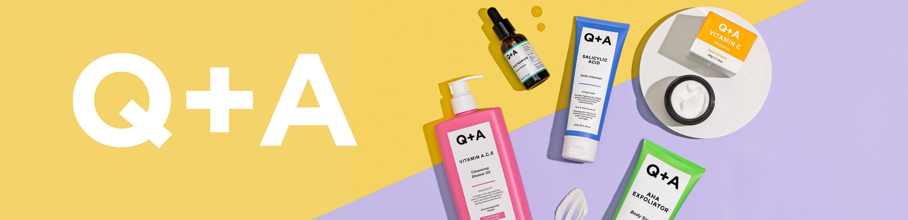 Fem olika produkter från varumärket Q+A 