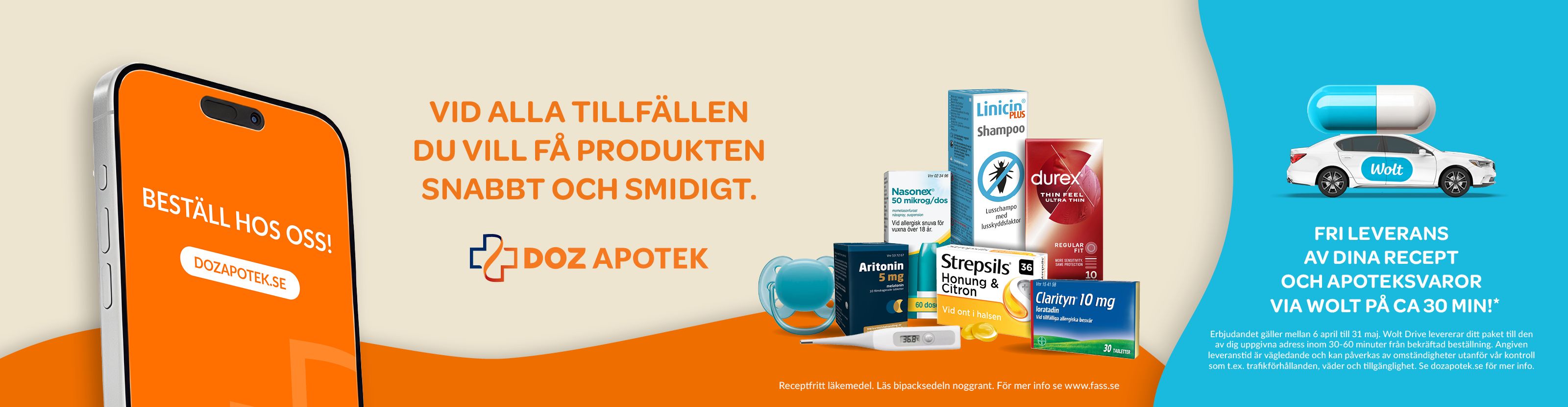 Fri leverans av dina recept och apoteksvaror via Wolt p&aring; ca 30 minuter