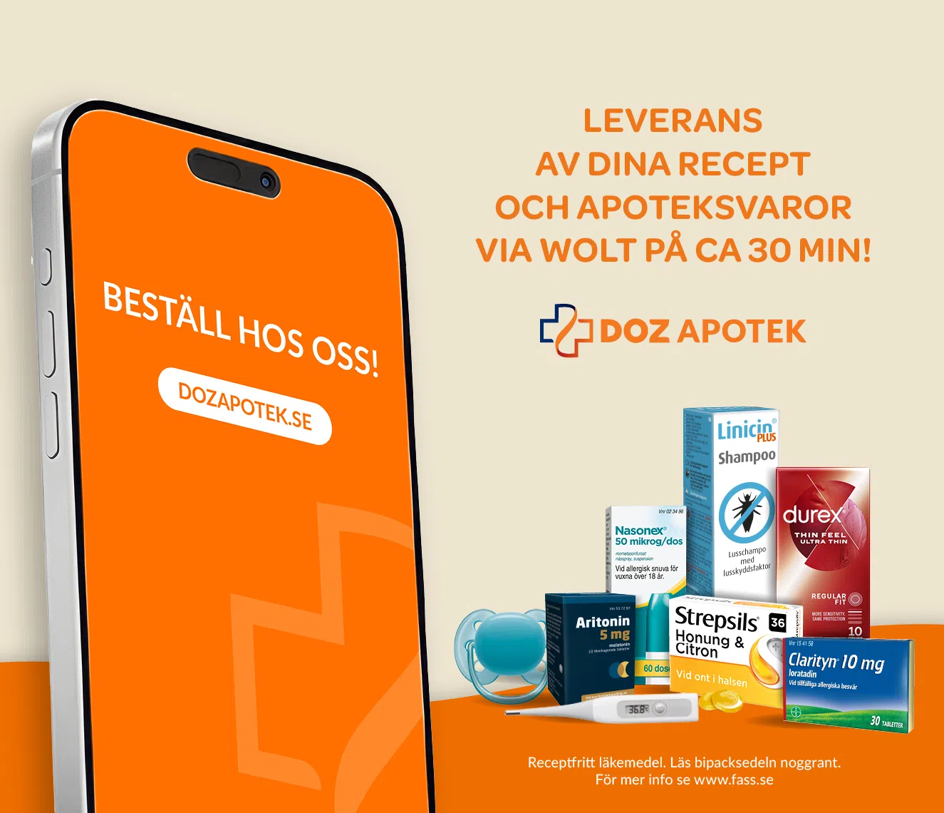 Leverans av dina recept och apoteksvaror via Wolt p&aring; ca 30 minuter